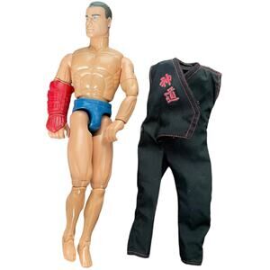 Vintage Kung Fu Action Man Doll Fist Spins Black Jumpsuit Hasbro 1994 Toy Karate